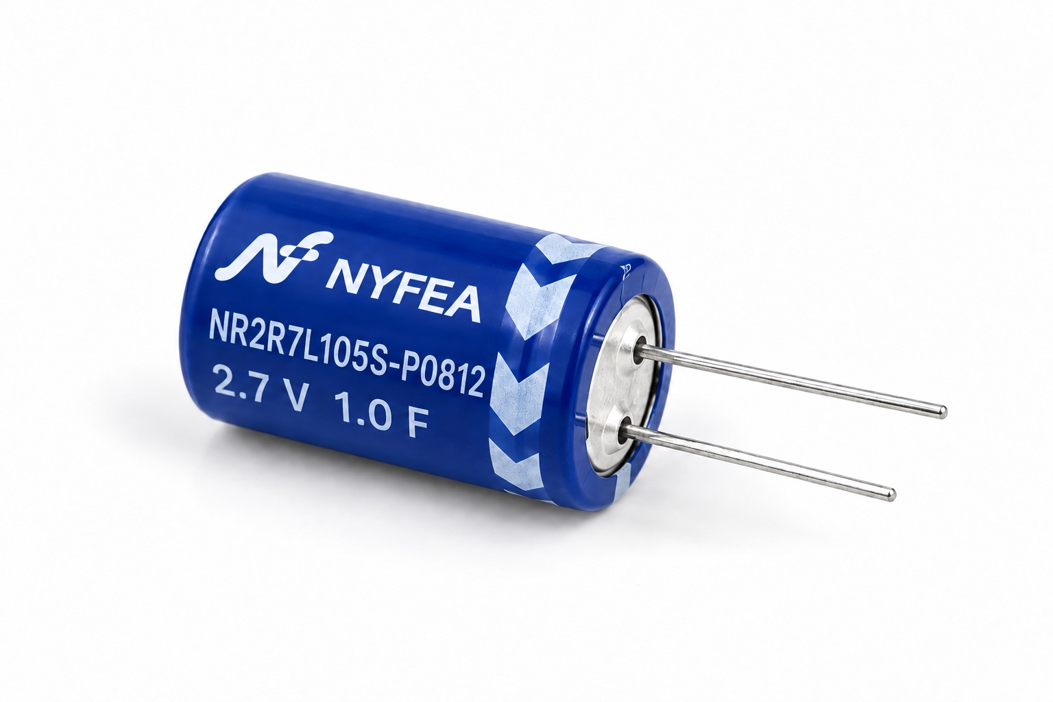 Blue NR2R7L105S-P0812 2.7 V 1.0 F radial-lead wound supercapacitor