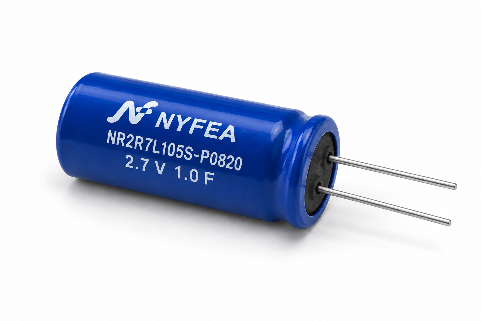 Blue NR2R7L105S-P0820 2.7 V 1.0 F radial-lead wound supercapacitor