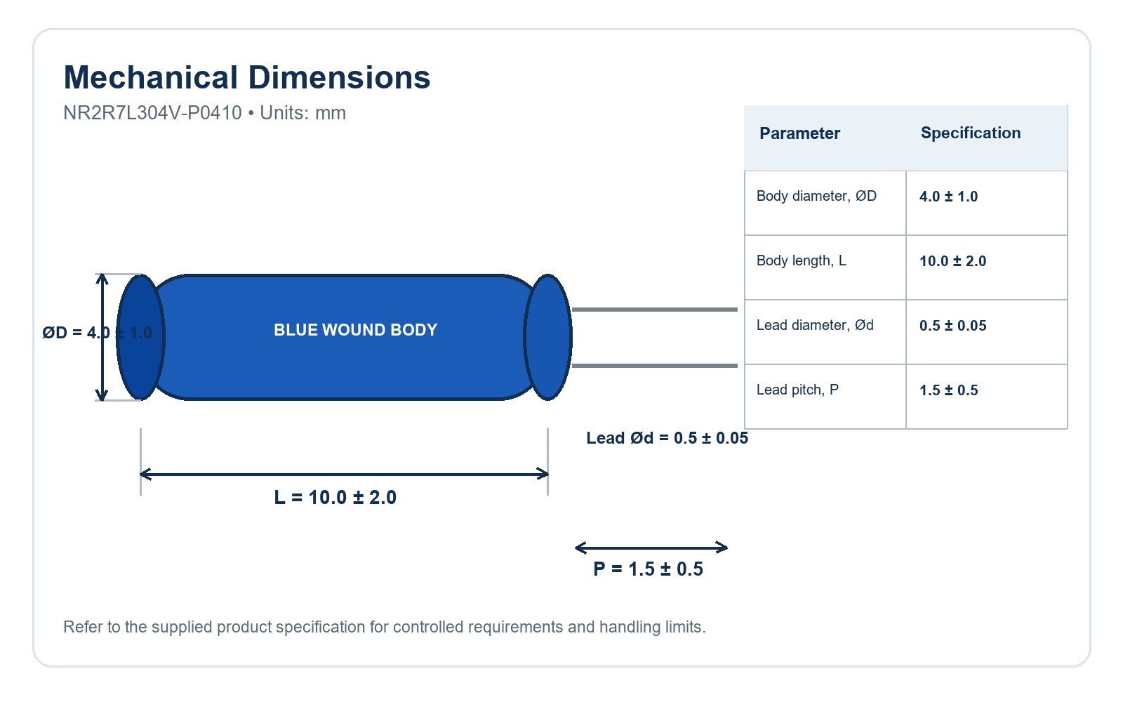 NR2R7L304V-P0410 English body dimensions and radial lead drawing
