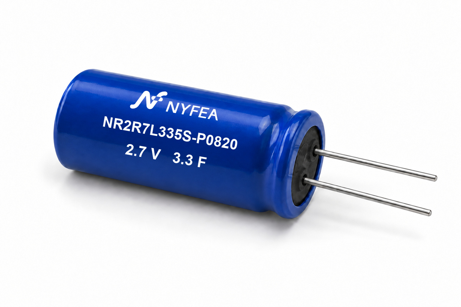 Blue NR2R7L335S-P0820 2.7 V 3.3 F radial-lead wound supercapacitor
