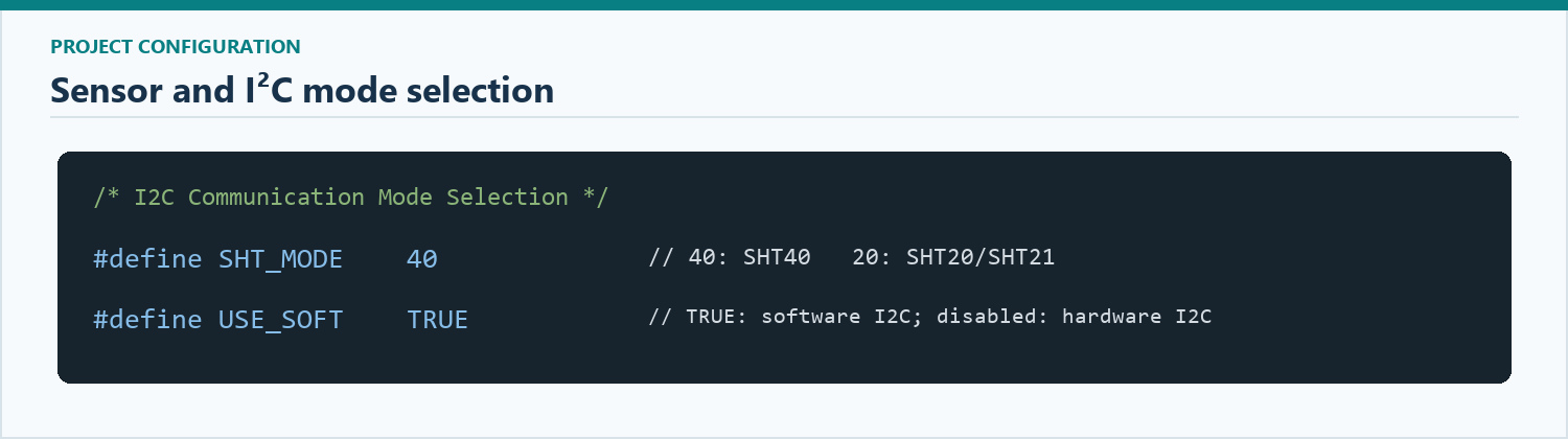 Source project SHT mode and software I2C macro definitions