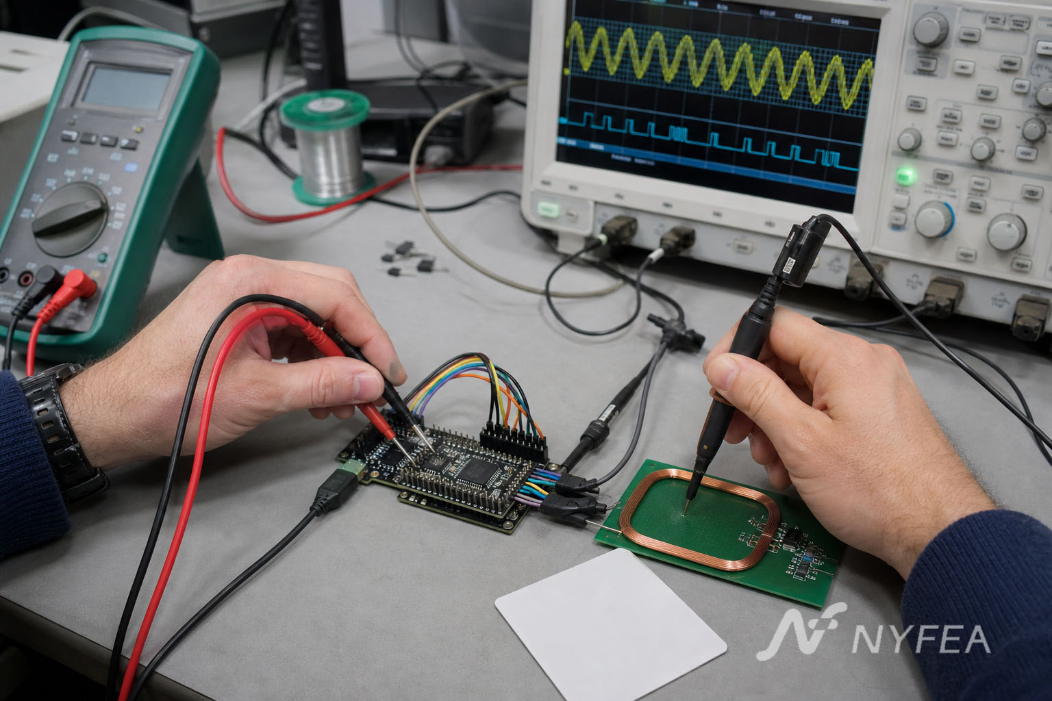 MFRC522 card-detection debugging on an engineering bench