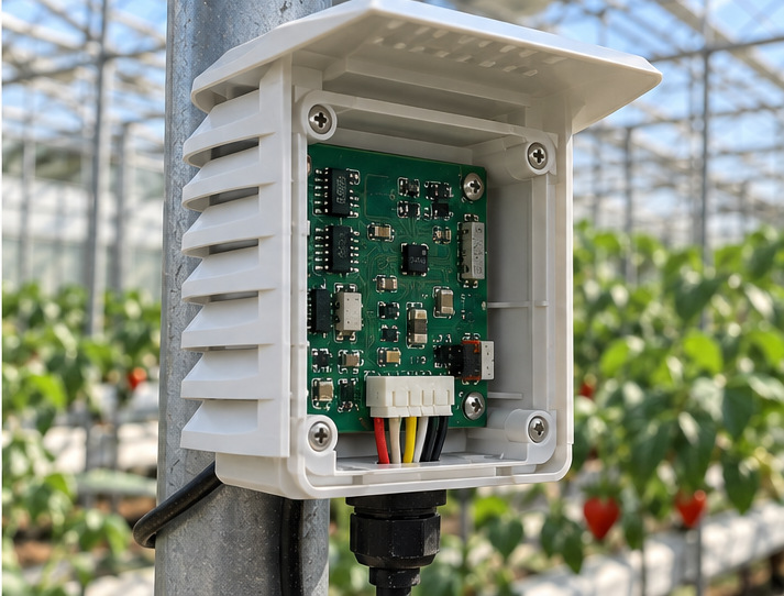 Greenhouse monitoring electronics in a vented field enclosure