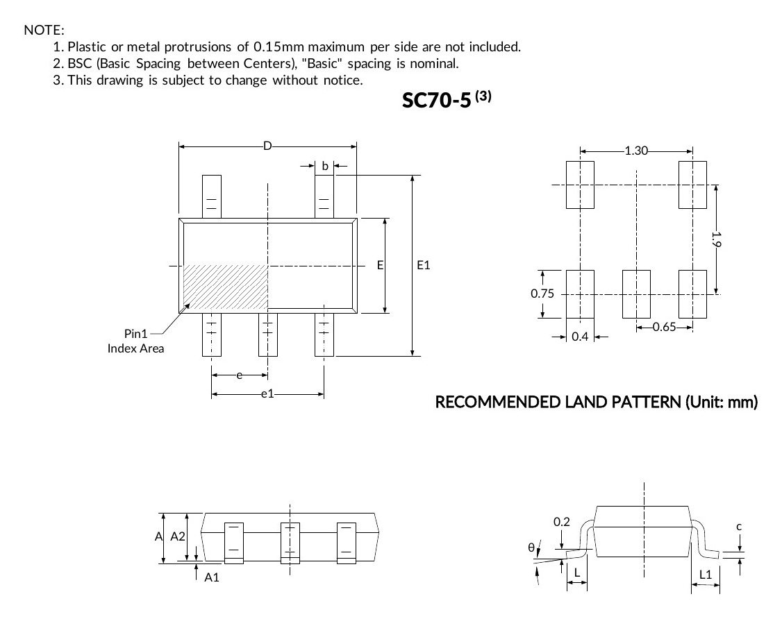 SN74LVC1G126 SC70-5 package outline and land pattern