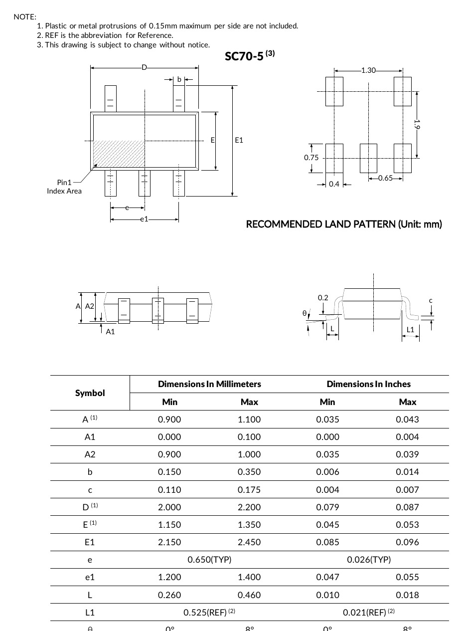 SN74LVC1G86 SC70-5 package outline and land pattern