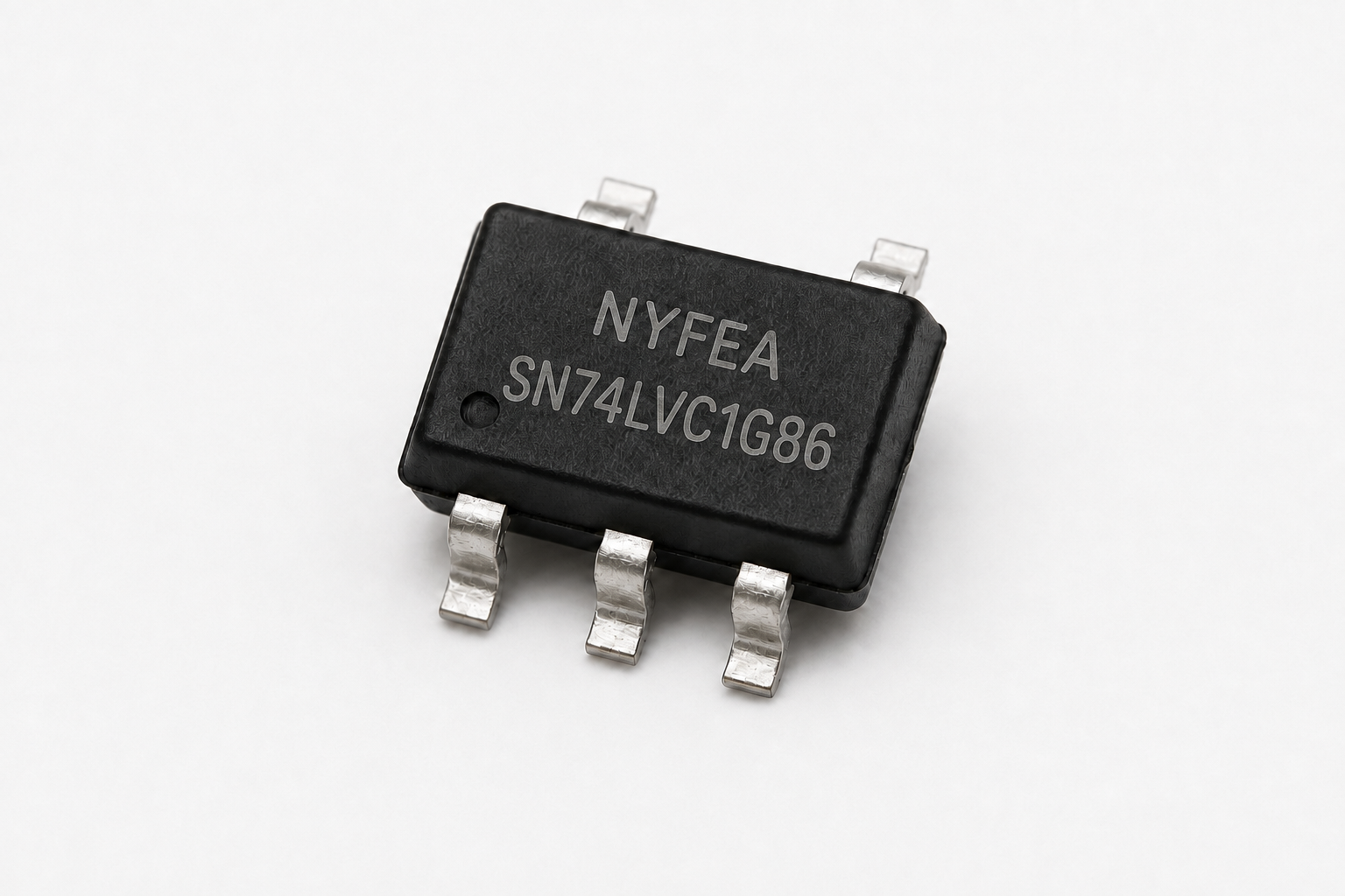 Photorealistic SN74LVC1G86 package image with NYFEA full-model identification