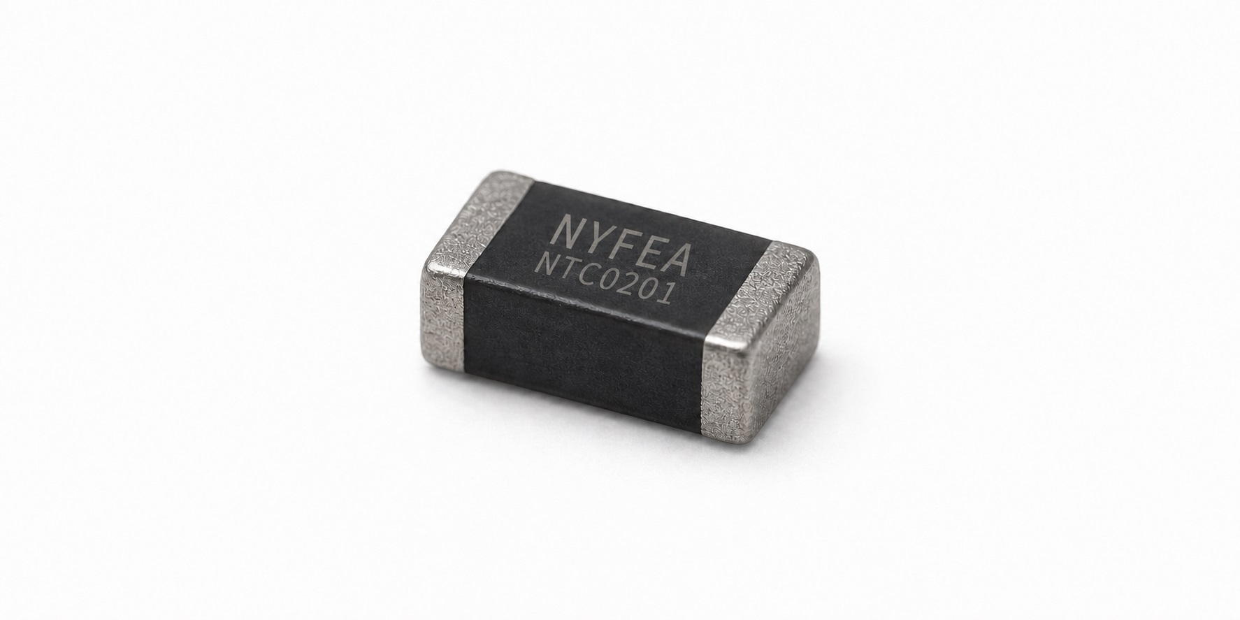 NYFEA NTC0201 0201-size chip NTC thermistor product rendering with two metal end terminations