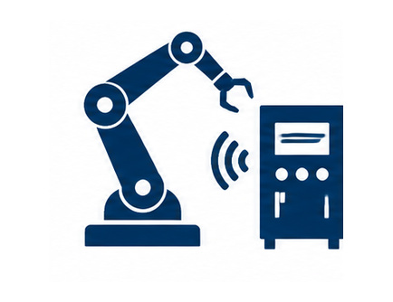 Industrial control icon showing a robotic arm and cabinet