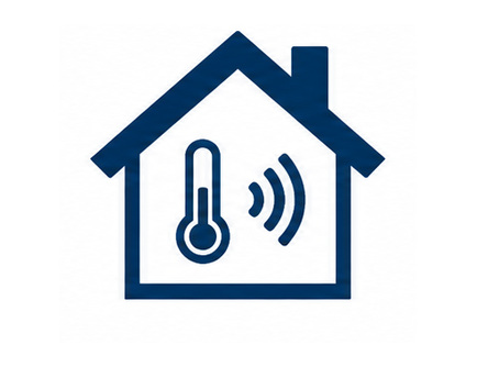 Smart home icon showing a house and connected thermostat