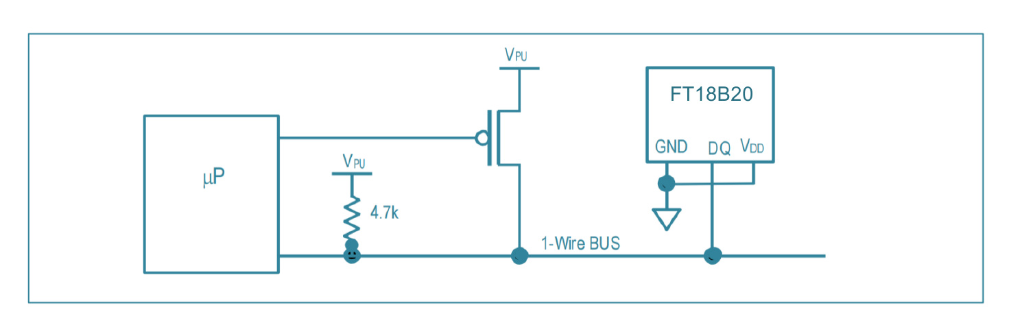 FT18B20 parasite-power circuit with MOSFET strong pullup